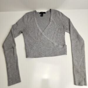 Forever 21 Women's Gray Ribbed Wrap Sweater Cardigan